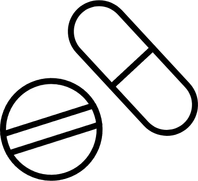 Simple capsule and pill icon, black and white