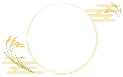 Illustration of grown rice and round frame, Japanese style background