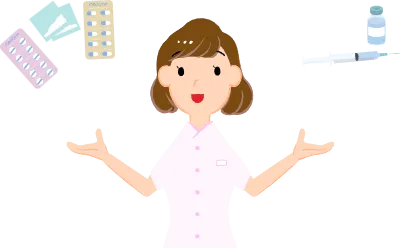 Illustration that a female nurse presents medicine