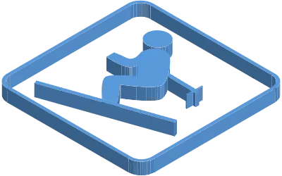 Blue isometric icon of person skiing