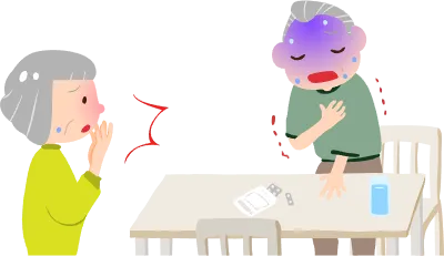 Illustration of an old man who has chest pain and holds his chest down