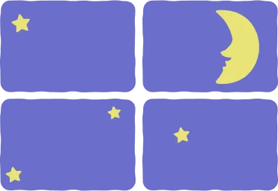 Image illustration of night, moon and stars seen through the window