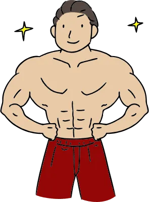 Illustration of a male bodybuilder posing as a builder