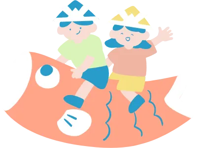 일본 어린이 날 물고기를 탄 어린이