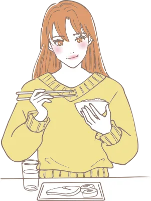 朝ごはんをしっかり食べている女性