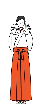 Shrine Maiden Of The Shrine, wearing White kosode and Red Hakama, with her hands out in front of her