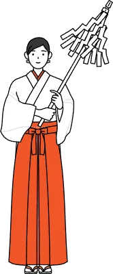 Shrine Maiden Of The Shrine, wearing White kosode and Red Hakama, praying