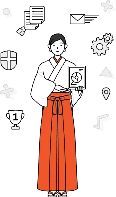 Image of DX, Shrine Maiden Of The Shrine, wearing White kosode and Red Hakama, using digital technol