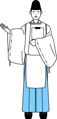 Priest of the shrine, wearing a Eboshi and Kariginu, holding a clipboard and extending his hand