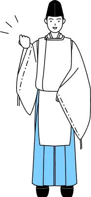 Priest of the shrine, wearing a Eboshi and Kariginu, posing with guts.