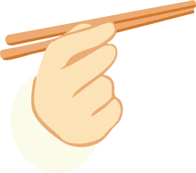 웃으며 식사하고 있는 직장인의 손