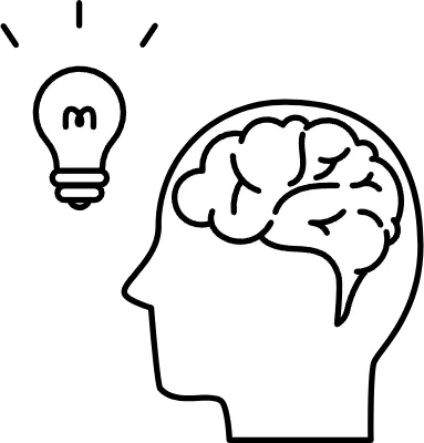 Brain of the person who inspired the idea, business icons of target, goal attainment, and goal