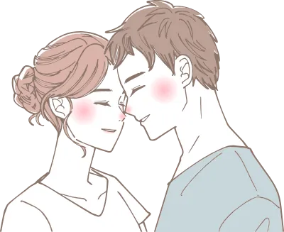 仲の良いカップルが顔を近づけているイラスト