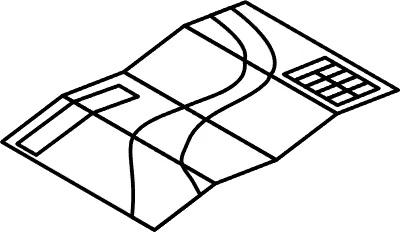 Simple line drawing of emergency kit, hazard map, isometric illustration