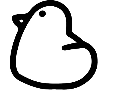 Black and white line art of a simple duck