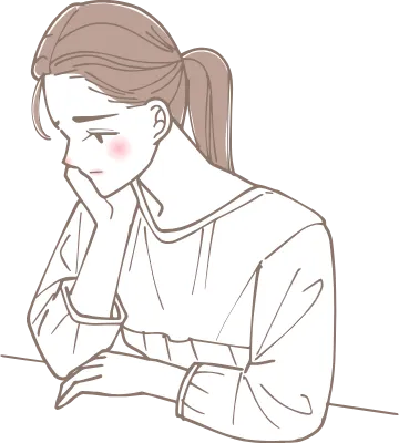 頬杖をついて考え事をしている女性のイラスト