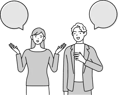 English conversation, Japanese woman speaking English with a white man, with speech balloon