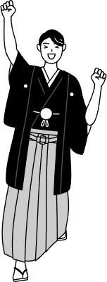 Man wearing Hakama with crest smiling and jumping