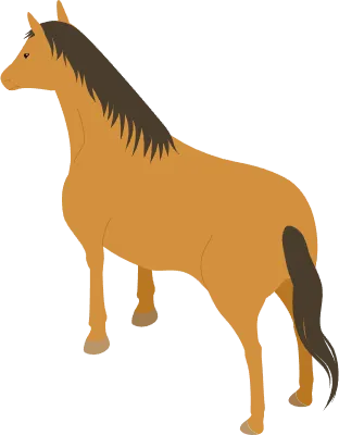 Simple isometric illustration of a standing brownhaired horse 'diagonally back'