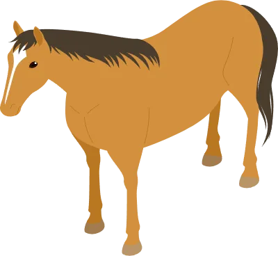 Simple isometric illustration of a standing brownhaired horse 'diagonally forward'