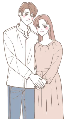 寄り添っているカップルのイラスト