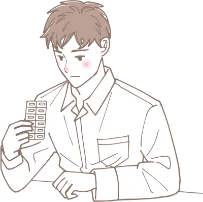 薬を見ている男性のイラスト