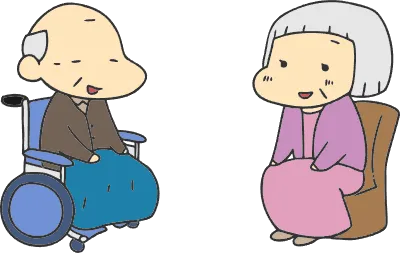 Grandfather and grandmother talking with each other Japanese manga style