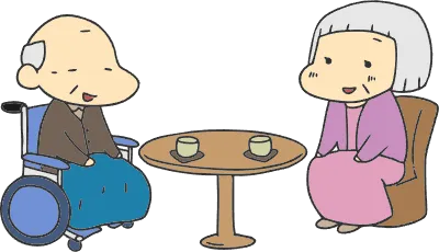 Grandfather and grandmother having tea with each other Japanese manga style