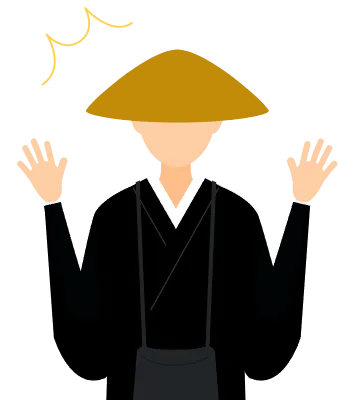 Simple illustration of a buddhist monk surprised, he opens his arms