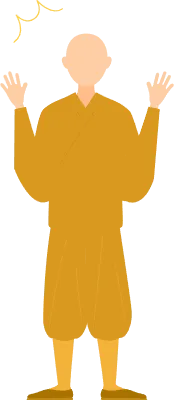 Simple illustration of a buddhist monk surprised, he opens his arms