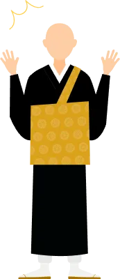 Simple illustration of a buddhist monk surprised, he opens his arms