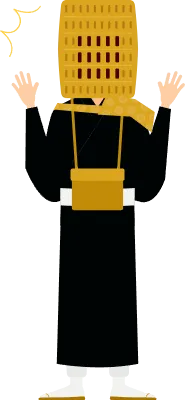 Simple illustration of a buddhist monk surprised, he opens his arms