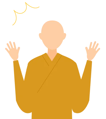Simple illustration of a buddhist monk surprised, he opens his arms