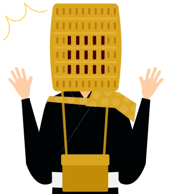 Simple illustration of a buddhist monk surprised, he opens his arms