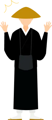 Simple illustration of a buddhist monk surprised, he opens his arms