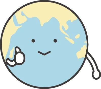 A cute earth character with an expression of good.