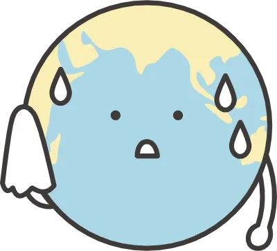 Earth character sweating and looking tired.