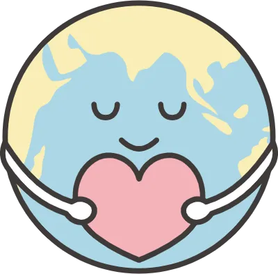 Cute earth character with a heart symbol.