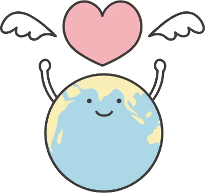 Cute earth character with a heart symbol.