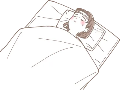 熱を出して寝ている小さな女の子のイラスト