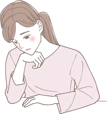 頬杖をついて考え込んでいる女性のイラスト