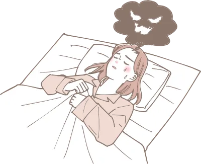 悪夢を見ている女性のイラスト