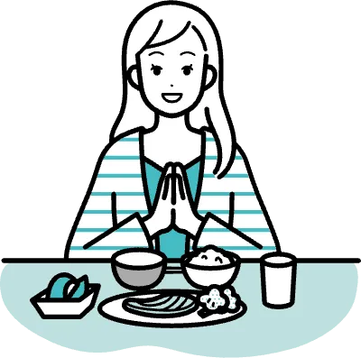 朝ご飯を食べる女性のイラスト