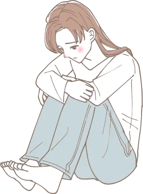 体育座りをして落ち込んでいる女性のイラスト