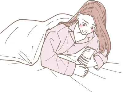 朝起きて携帯を見て慌てている女性