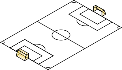 Isometric illustration of a simple line drawing of a soccer court