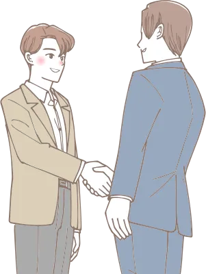 握手をしている若い会社員の男性たち