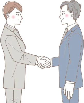 握手をしている若い会社員の男性たち