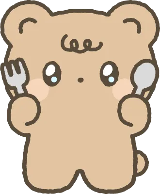 곰 숟가락과 포크를 들고있는 모습