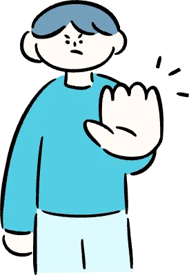 마루가족 유우씨 손바닥을 앞으로 내밀고 거절하고 있는 모습